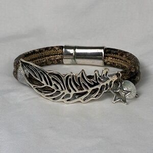 Laura Janelle Snakeskin Print Feather Star Magnetic Wrap Bracelet Boho Western